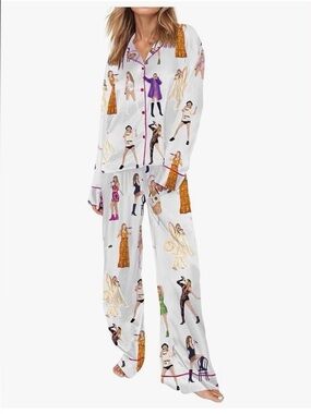 Taylor Swift Eras Tour Satin Pajamas Pop Icon Wide Leg Long Sleeve Pant App. XL